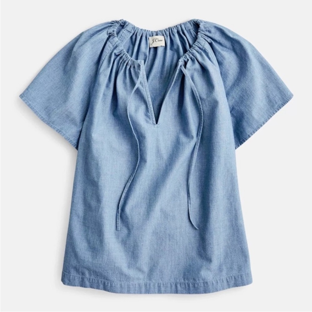 J CREW Tie-Neck Chambray Top BI515 Classic Coastal Preppy Size Small